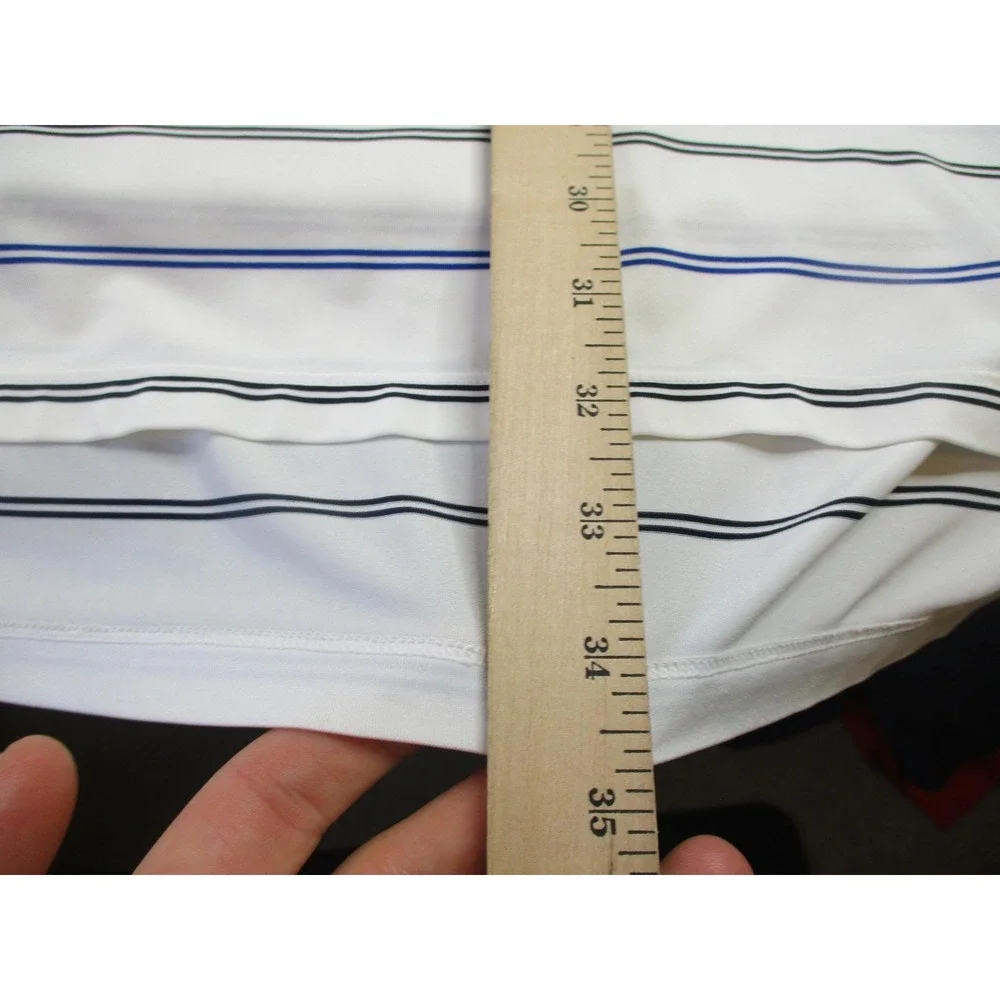 Ralph Lauren RLX Polo Shirt Mens XL White Blue Black Striped Golf Performance
